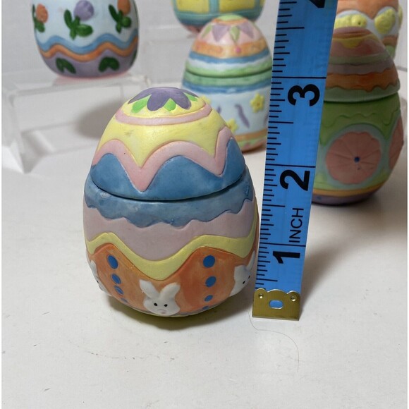Set of 6 EASTER Egg Candles/lids Ceramic Hand Painted Assorted 2"x 3"OriginalBox - Picture 4 of 8